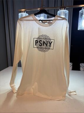 Public School Cream Graphic Long Sleeve Tee with Black PSNY Logo